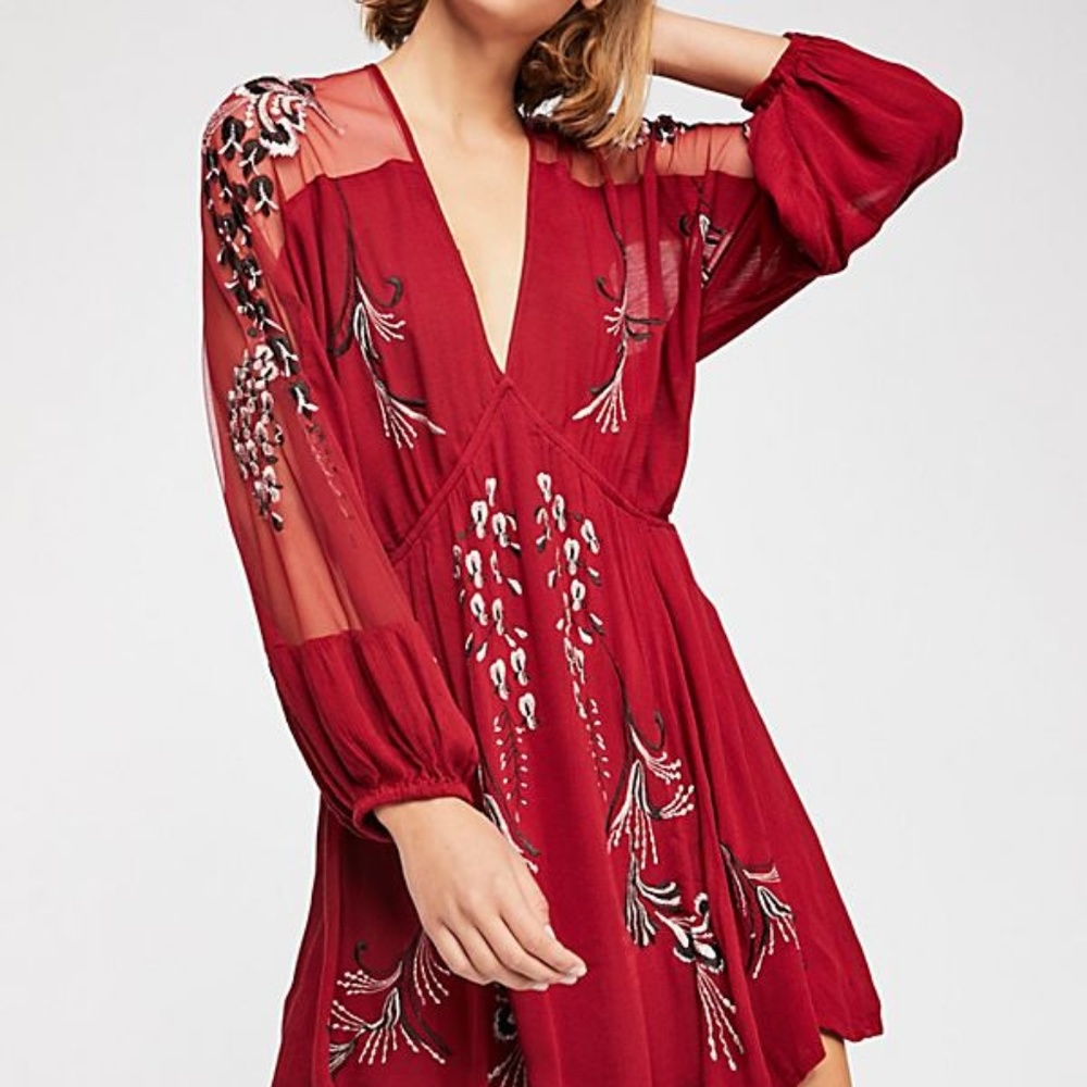 Bonjour Embroidered Mini Dress Free People Small